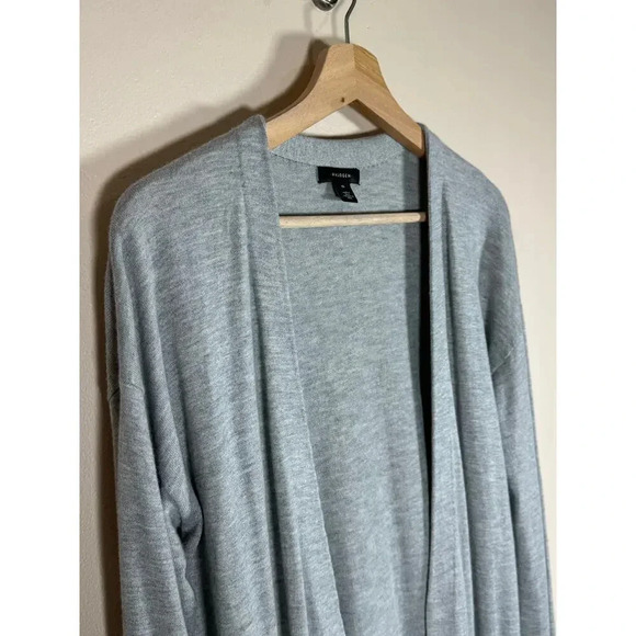 Nordstrom halogen Cashmere Blend Long Open Front Gray Cardigan quiet Luxury M - Picture 3 of 10